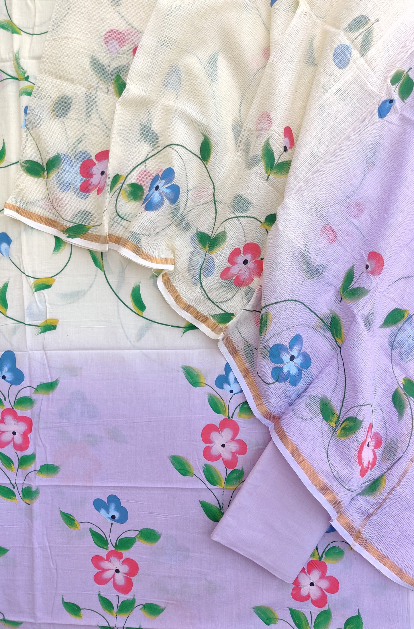Hand Block Printed Cotton Suit with Cotton Kota Doria dupatta