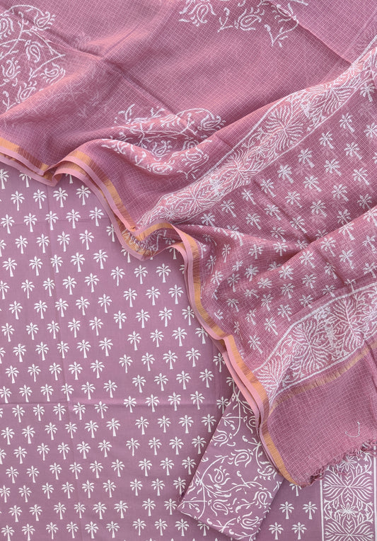 Hand Block Printed Cotton Suit with Cotton Kota Doria dupatta