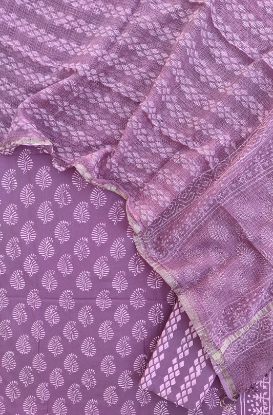 Hand Block Printed Cotton Suit with Cotton Kota Doria dupatta