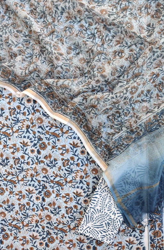 Hand Block Printed Cotton Suit with Cotton Kota Doria dupatta