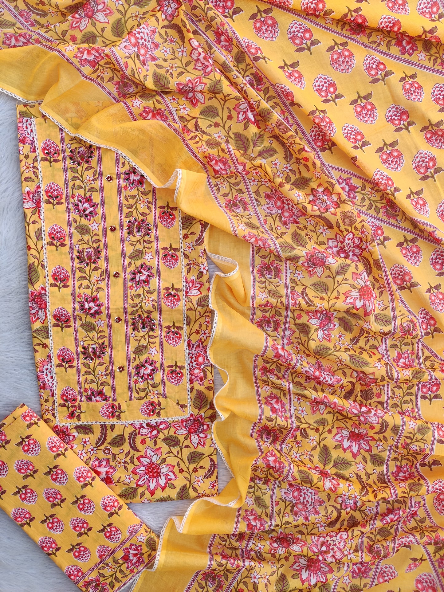 EXCLUSIVE HAND BLOCK PRINTED COTTON SUIT WITH COTTON DUPATTA