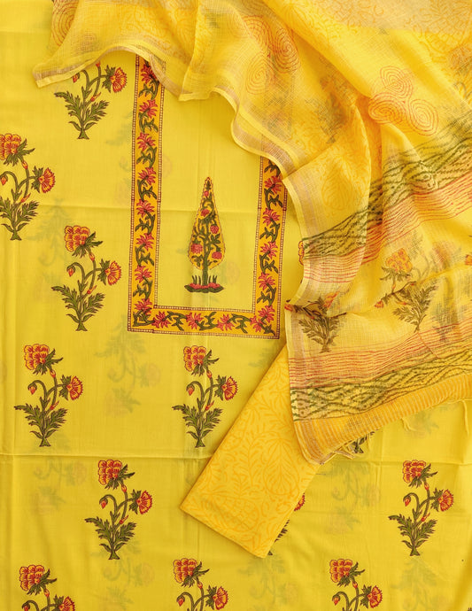PANEL Hand Block Printed Cotton Suit with Cotton Kota Doria dupatta