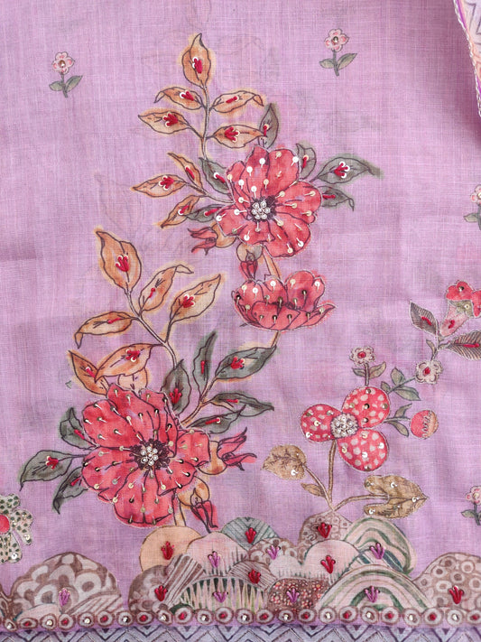 Exclusive Unstitched Linen Neck Work Suits with Linen Digital Printed Dupatta