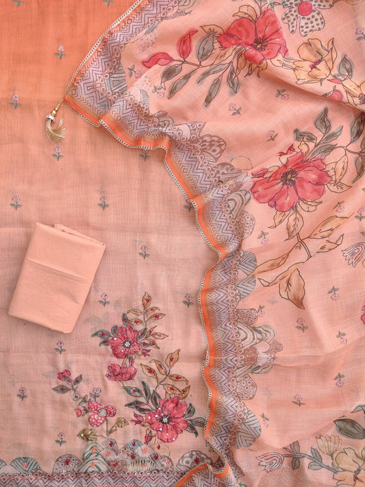 Exclusive Unstitched Linen Neck Work Suits with Linen Digital Printed Dupatta