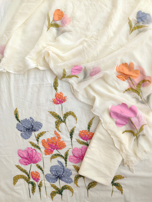 Exclusive Unstitched Cotton Work Suits with Chiffon Dupatta