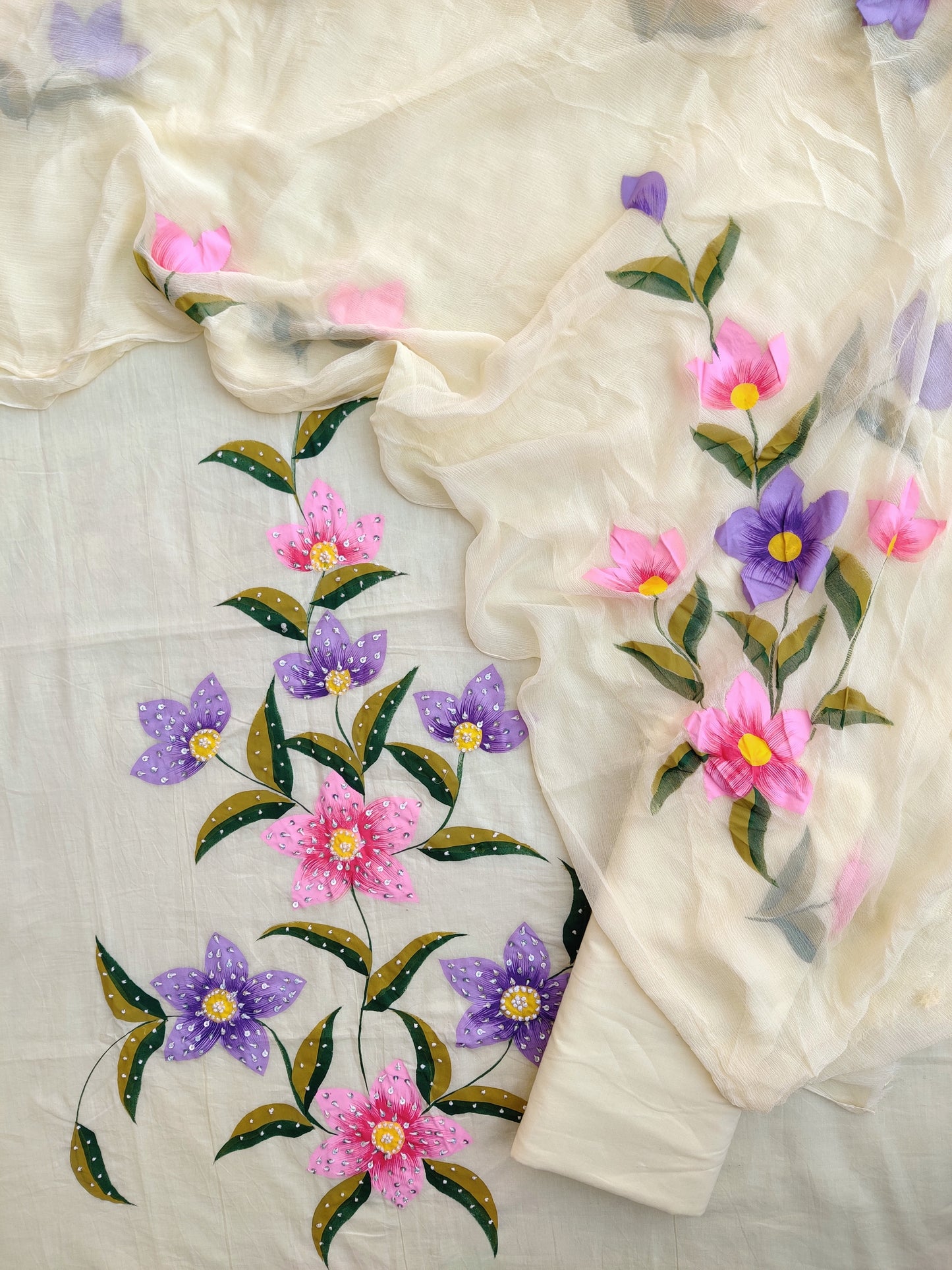 Exclusive Unstitched Cotton Work Suits with Chiffon Dupatta