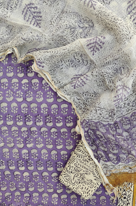 KALAMKARI Hand Block Printed Cotton Suit with Cotton Kota Doria dupatta