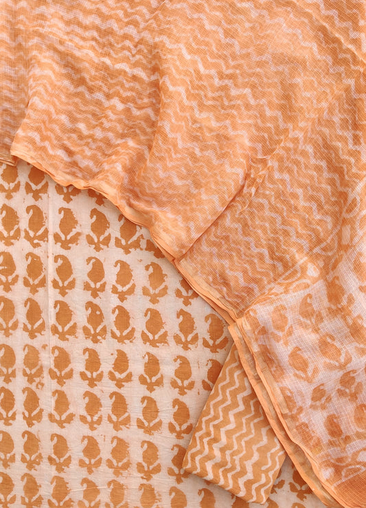 DABU Hand Block Printed Cotton Suit with Cotton Kota Doria dupatta
