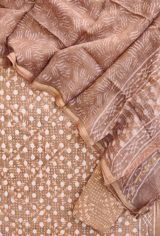 DABU Hand Block Printed Cotton Suit with Cotton Kota Doria dupatta