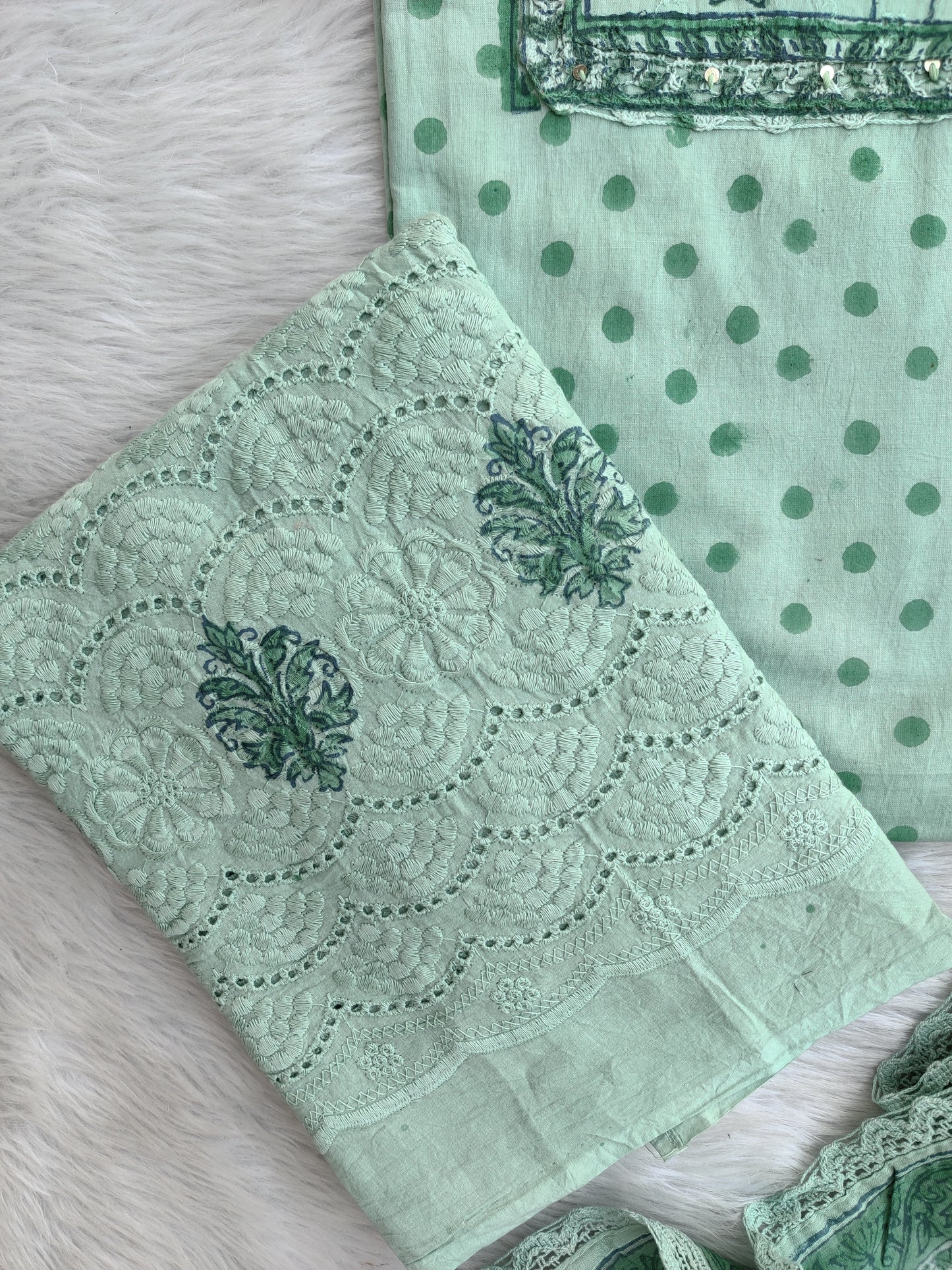 NEW LAUNCH Exclusive Unstitched Cotton Neck Work Suits with Mulmul Dupatta
