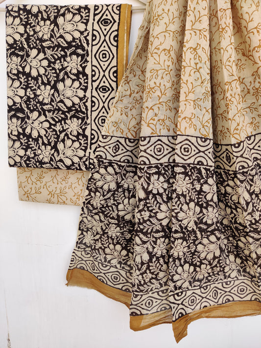 KALAMKARI Cotton Block Printed Cotton Suit with mulmul cotton Dupatta