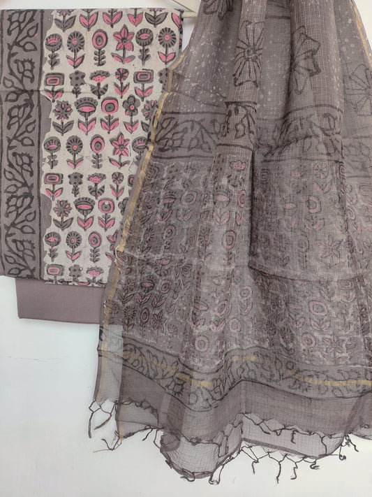 (VANASPATI) Block Printed Cotton Suit with Cotton Kota Doria dupattaa