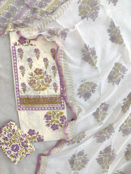 JAIPURI PRINTED NECK WORK SUITS WITH KOTA DORIA DUPATTA