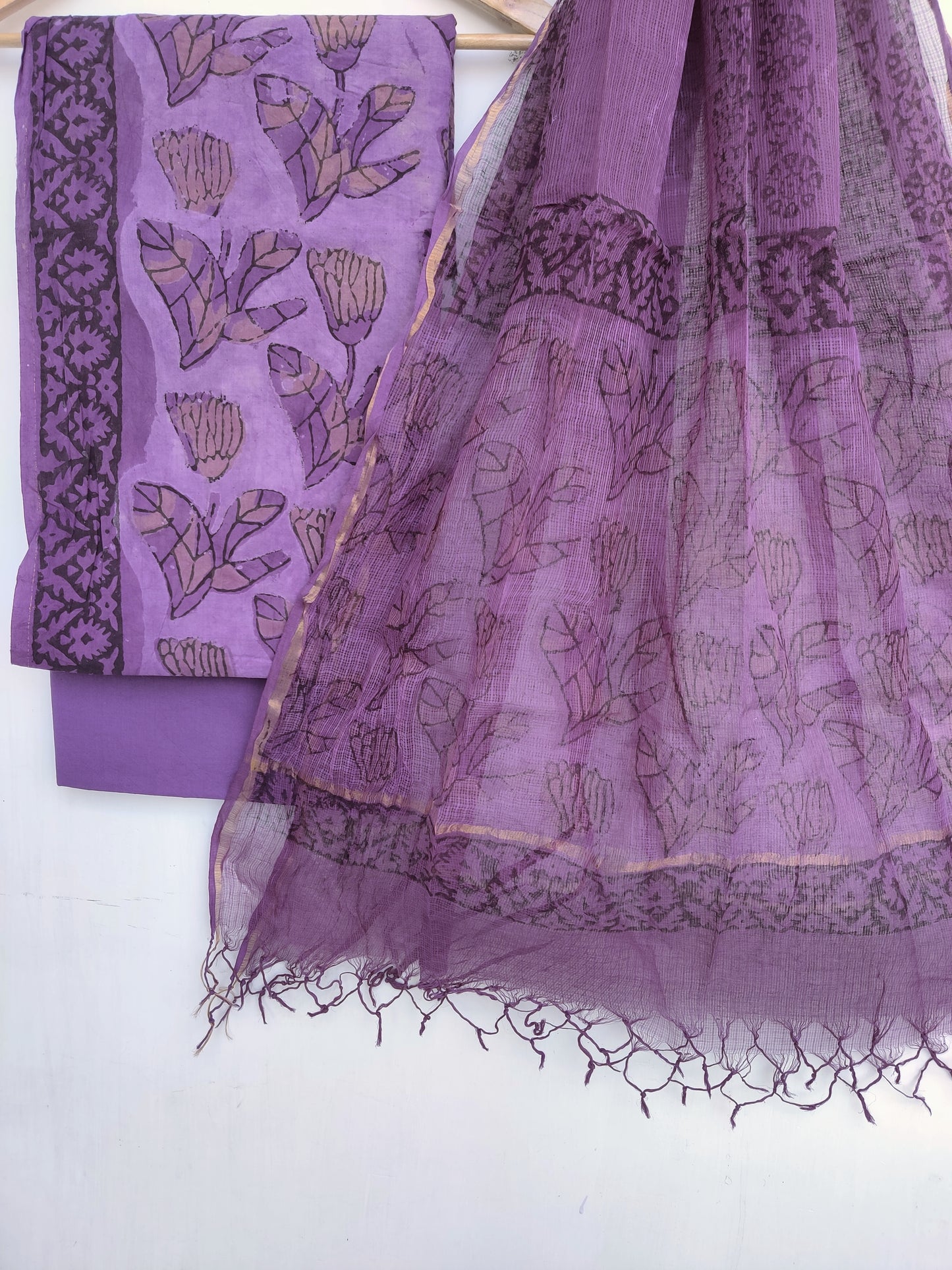 (VANASPATI) Block Printed Cotton Suit with Cotton Kota Doria dupattaa