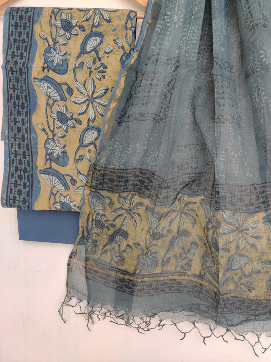 (VANASPATI) Block Printed Cotton Suit with Cotton Kota Doria dupattaa