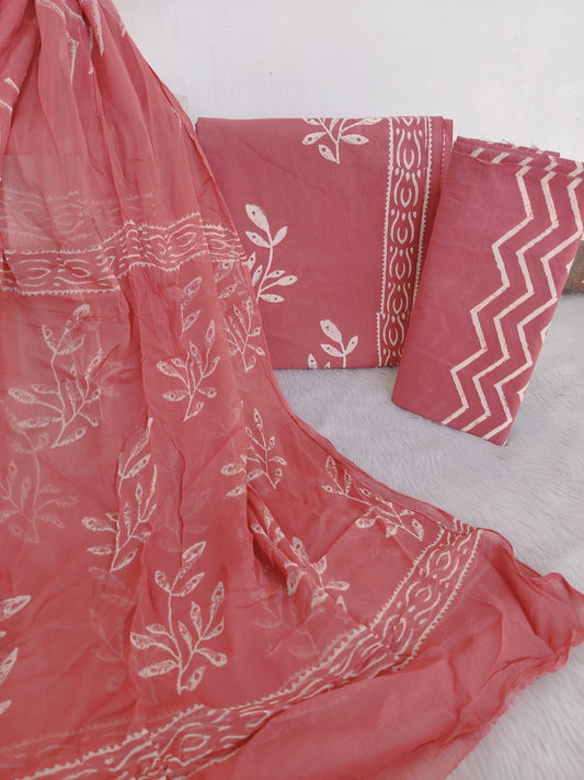 HAND BLOCK PRINTED COTTON SUIT WITH PURE CHIFFON DUPATTA