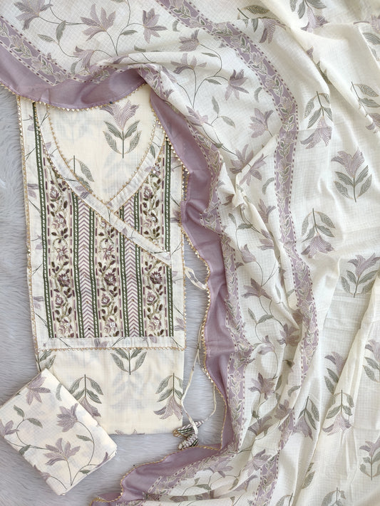 EXCLUSIVE HAND BLOCK PRINTED COTTON SUIT WITH COTTON DUPATTA