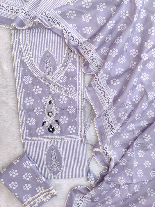 EXCLUSIVE HAND BLOCK PRINTED COTTON SUIT WITH COTTON DUPATTA