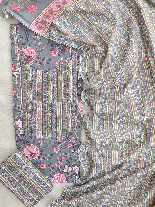 EXCLUSIVE HAND BLOCK PRINTED COTTON SUIT WITH COTTON DUPATTA