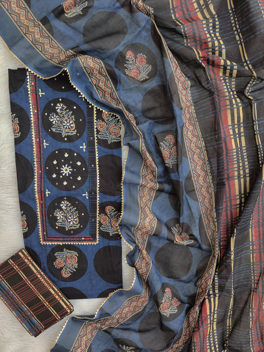 EXCLUSIVE HAND BLOCK PRINTED COTTON SUIT WITH COTTON DUPATTA