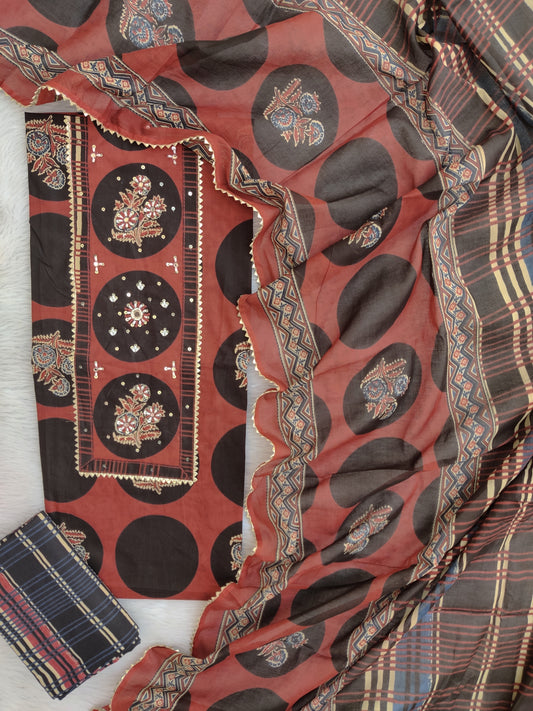 EXCLUSIVE HAND BLOCK PRINTED COTTON SUIT WITH COTTON DUPATTA