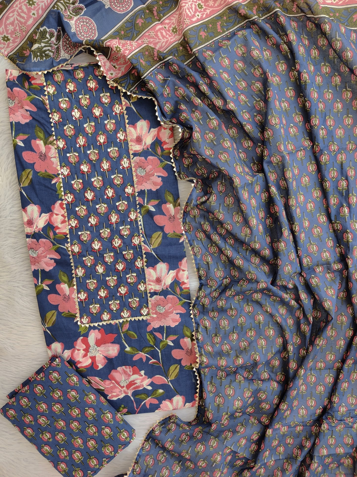 EXCLUSIVE HAND BLOCK PRINTED COTTON SUIT WITH COTTON DUPATTA