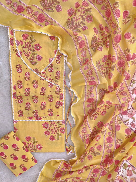 EXCLUSIVE HAND BLOCK PRINTED COTTON SUIT WITH COTTON DUPATTA