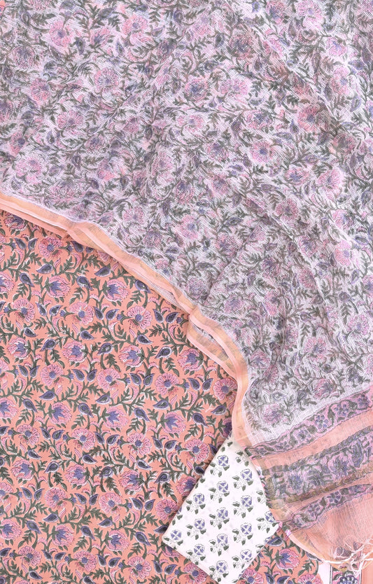 Hand Block Printed Cotton Suit with Cotton Kota Doria dupatta