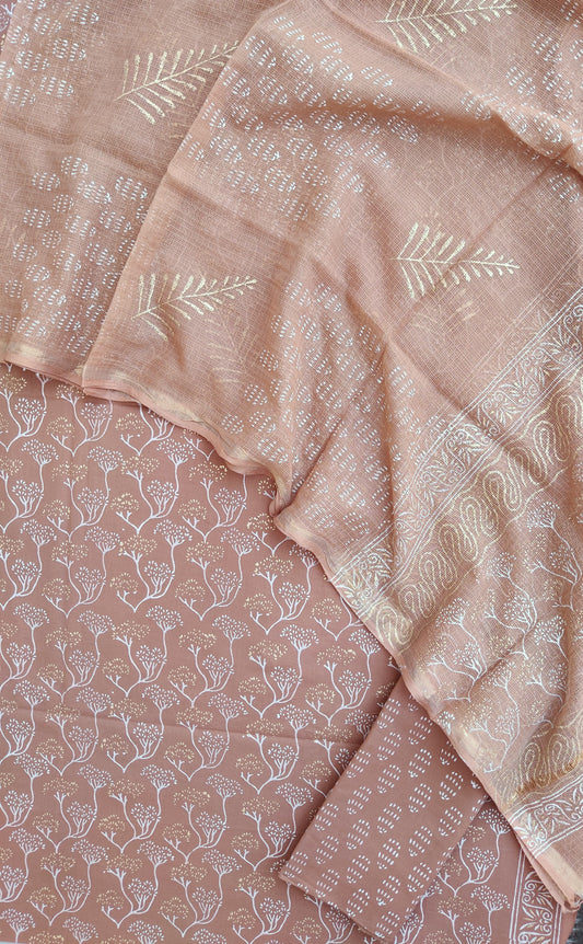 Hand Block Printed Cotton Suit with Cotton Kota Doria dupatta