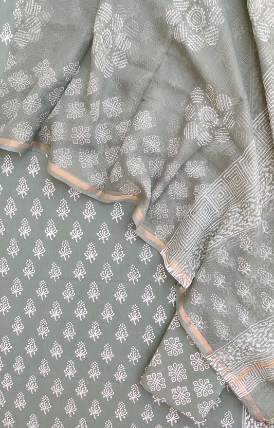Hand Block Printed Cotton Suit with Cotton Kota Doria dupatta