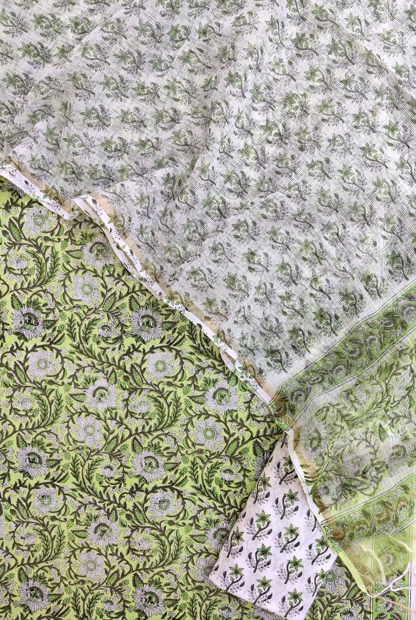 Hand Block Printed Cotton Suit with Cotton Kota Doria dupatta