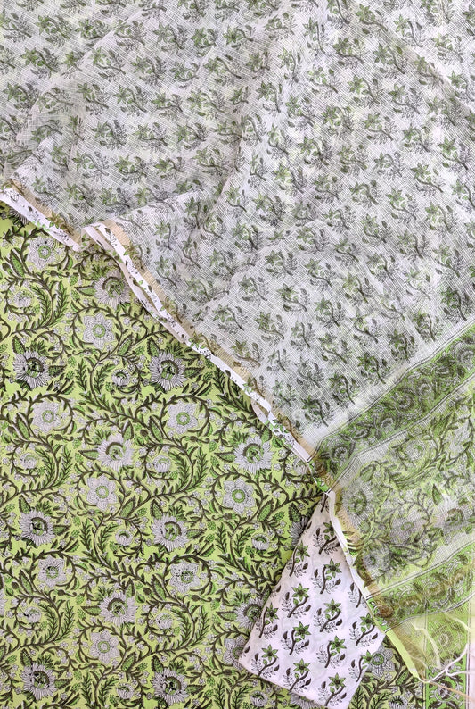 Hand Block Printed Cotton Suit with Cotton Kota Doria dupatta