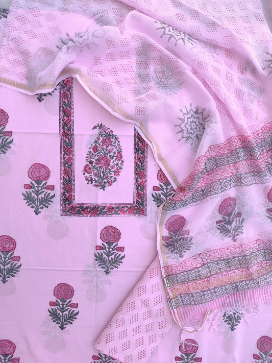 PANEL Hand Block Printed Cotton Suit with Cotton Kota Doria dupatta