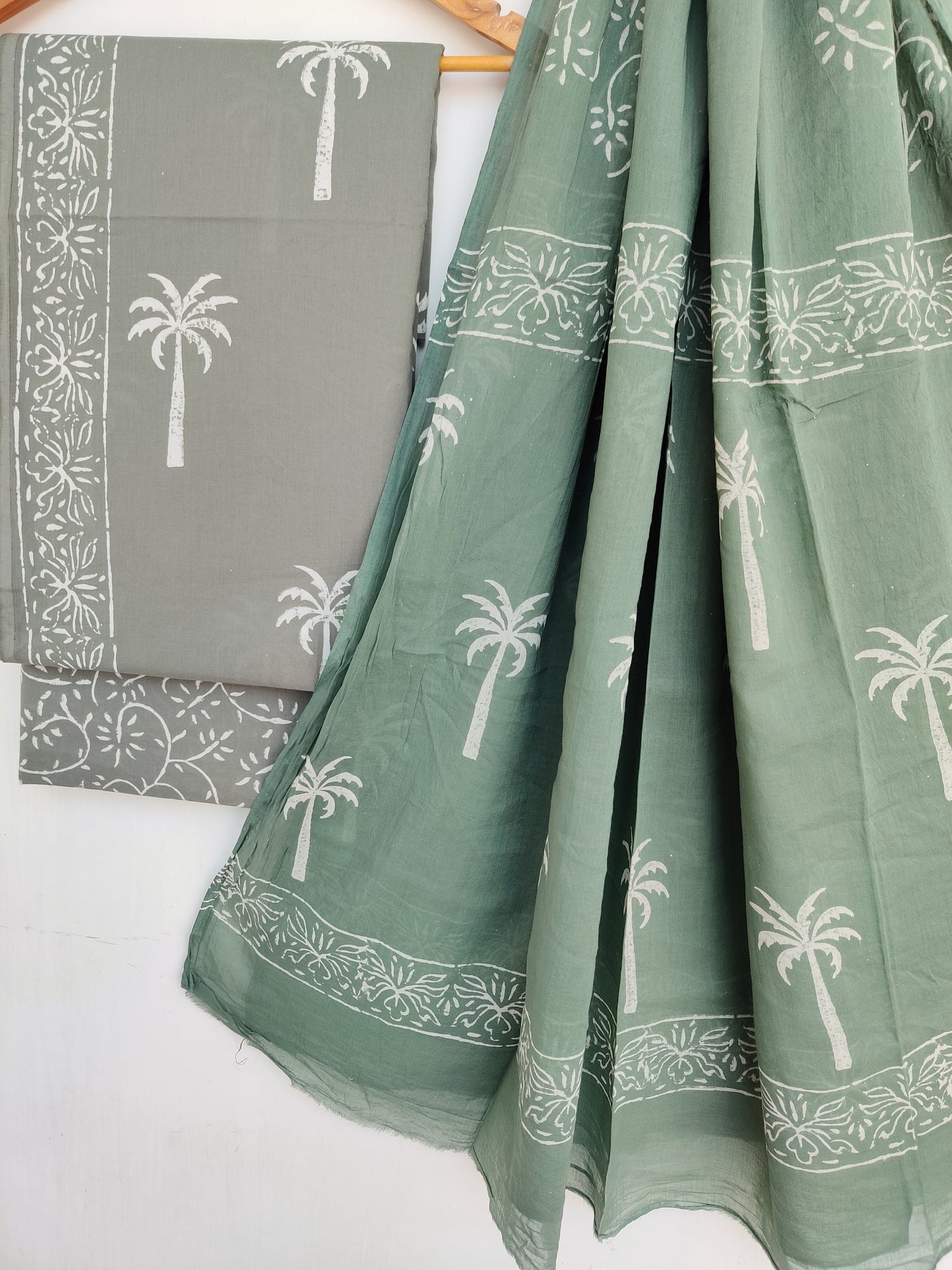 Hand Block Printed Cotton Suit With Mulmul Cotton Dupatta