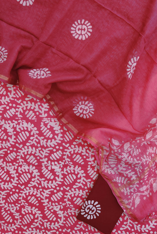Hand Block Printed Cotton Suit with Cotton Kota Doria dupatta