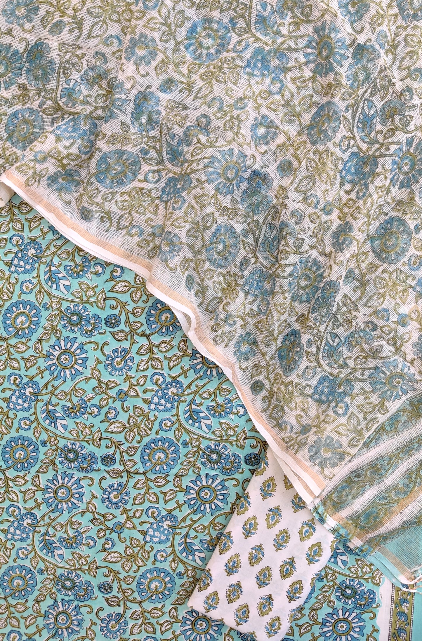 Hand Block Printed Cotton Suit with Cotton Kota Doria dupatta