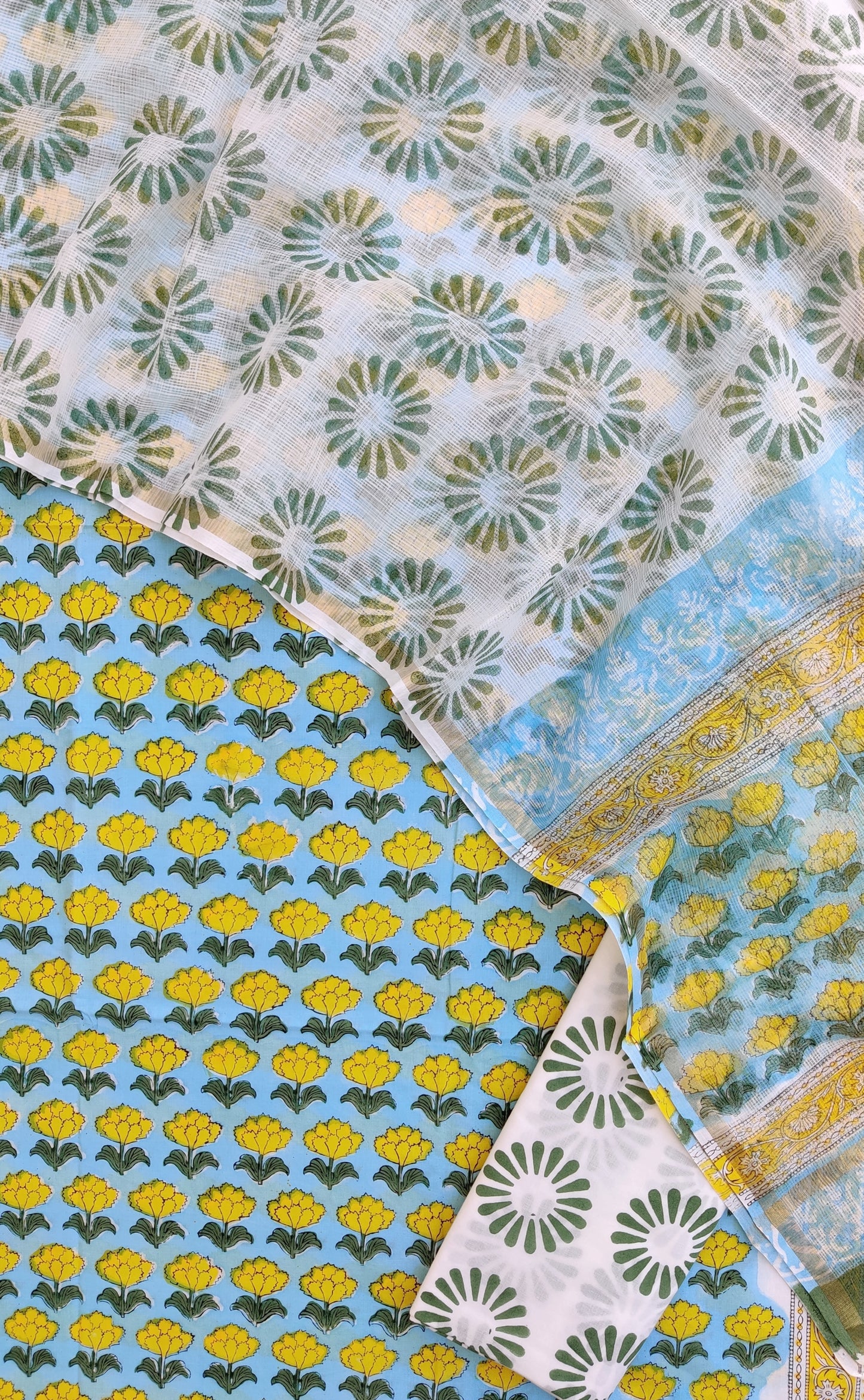 Hand Block Printed Cotton Suit with Cotton Kota Doria dupatta