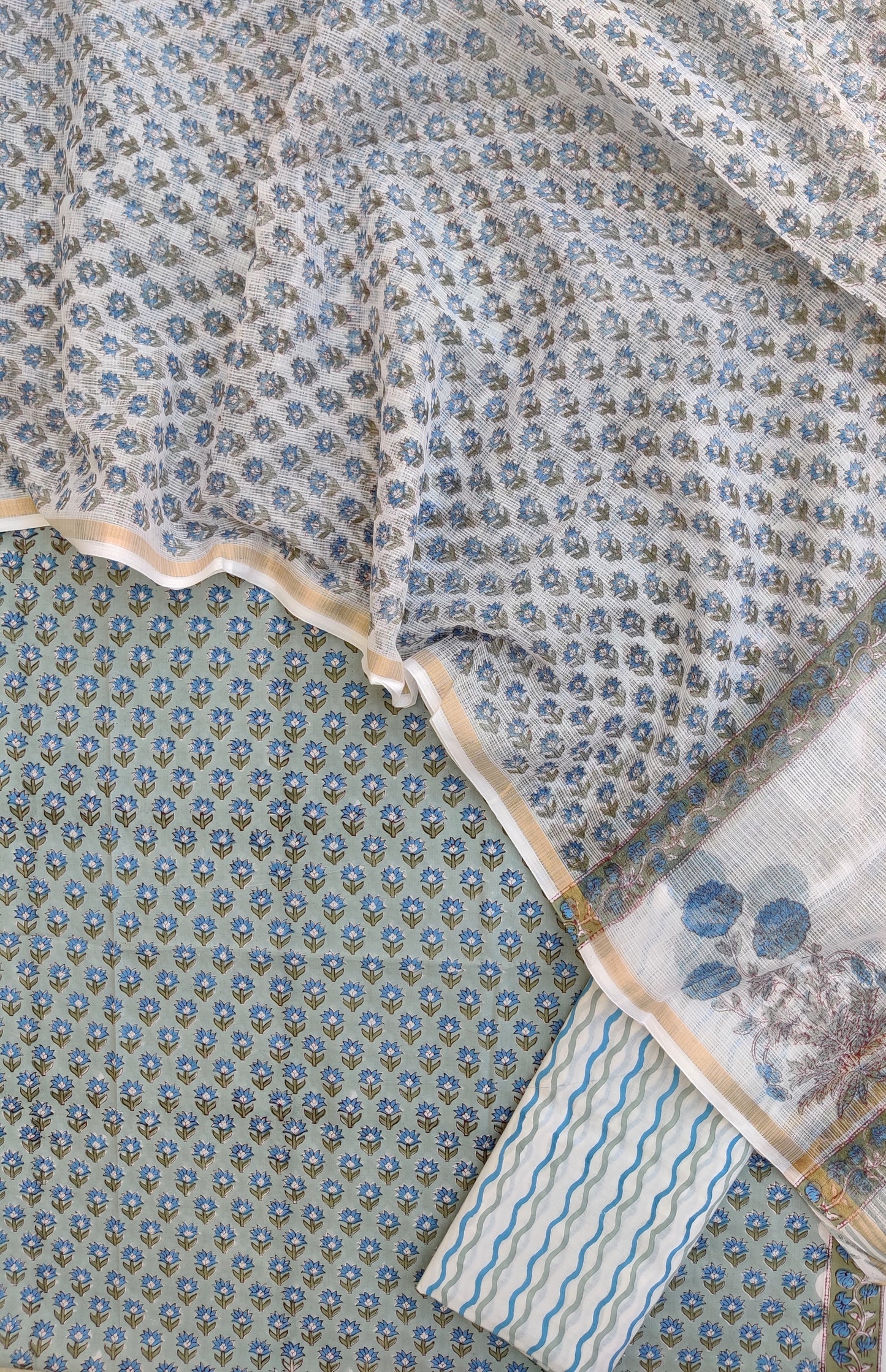 Hand Block Printed Cotton Suit with Cotton Kota Doria dupatta