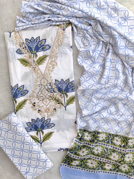 FLORAL PRINTED COTTON GOTA PATTI SUIT WITH COTTON DUPATTA