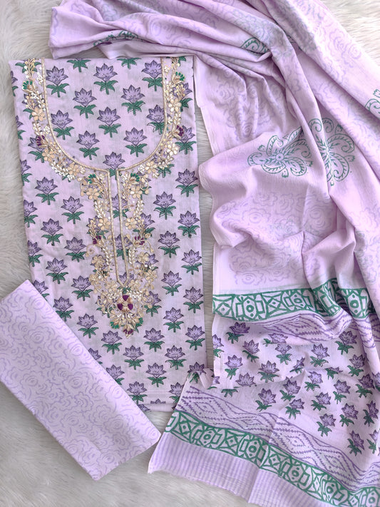 FLORAL PRINTED COTTON GOTA PATTI SUIT WITH COTTON DUPATTA