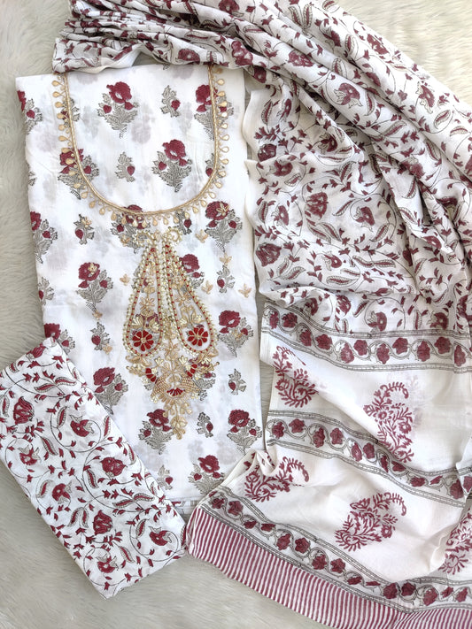 FLORAL PRINTED COTTON GOTA PATTI SUIT WITH COTTON DUPATTA