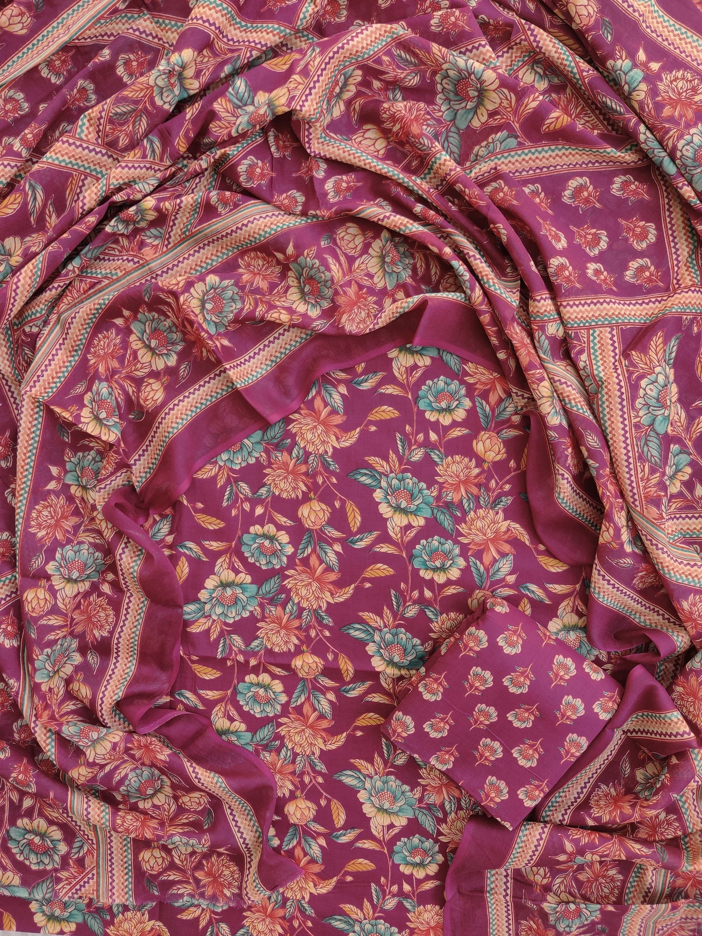 Jaipuri Printed Cotton Suit with mulmul cotton Dupatta