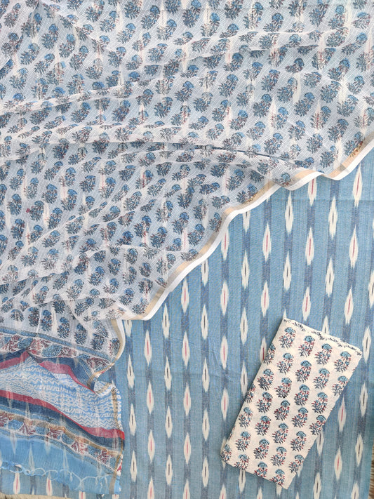 Handloom Weave Ikat Suit with Kota Doria Dupatta