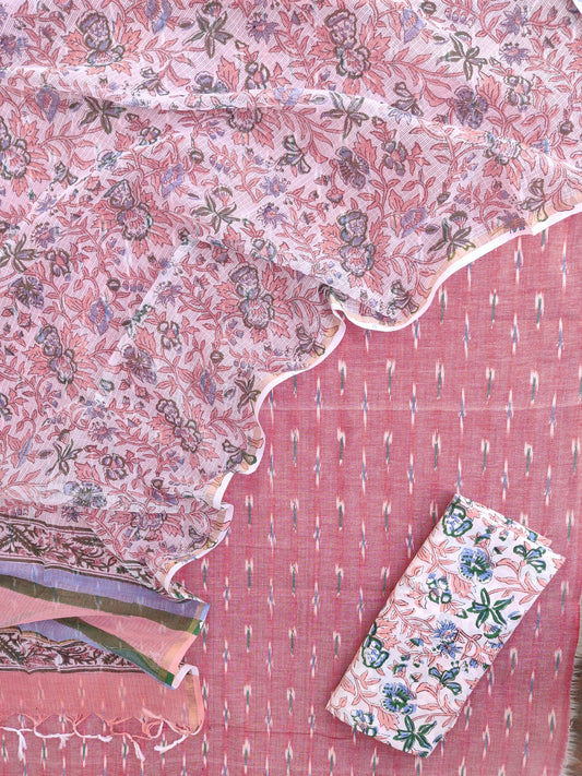 Handloom Weave Ikat Suit with Kota Doria Dupatta