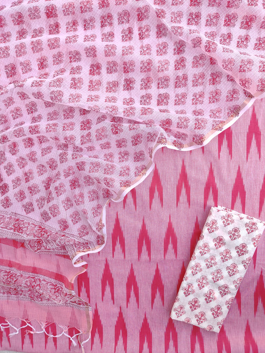 Handloom Weave Ikat Suit with Kota Doria Dupatta