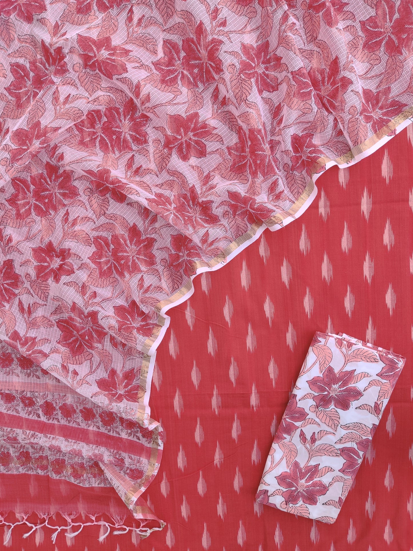 Handloom Weave Ikat Suit with Kota Doria Dupatta