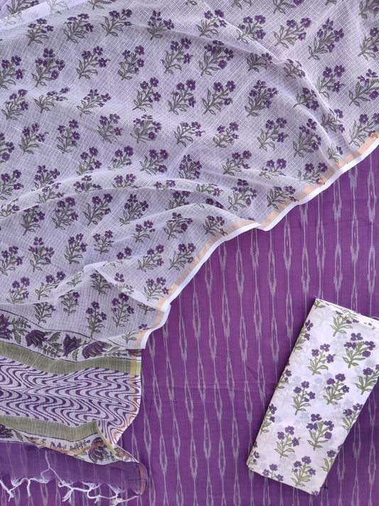Handloom Weave Ikat Suit with Kota Doria Dupatta