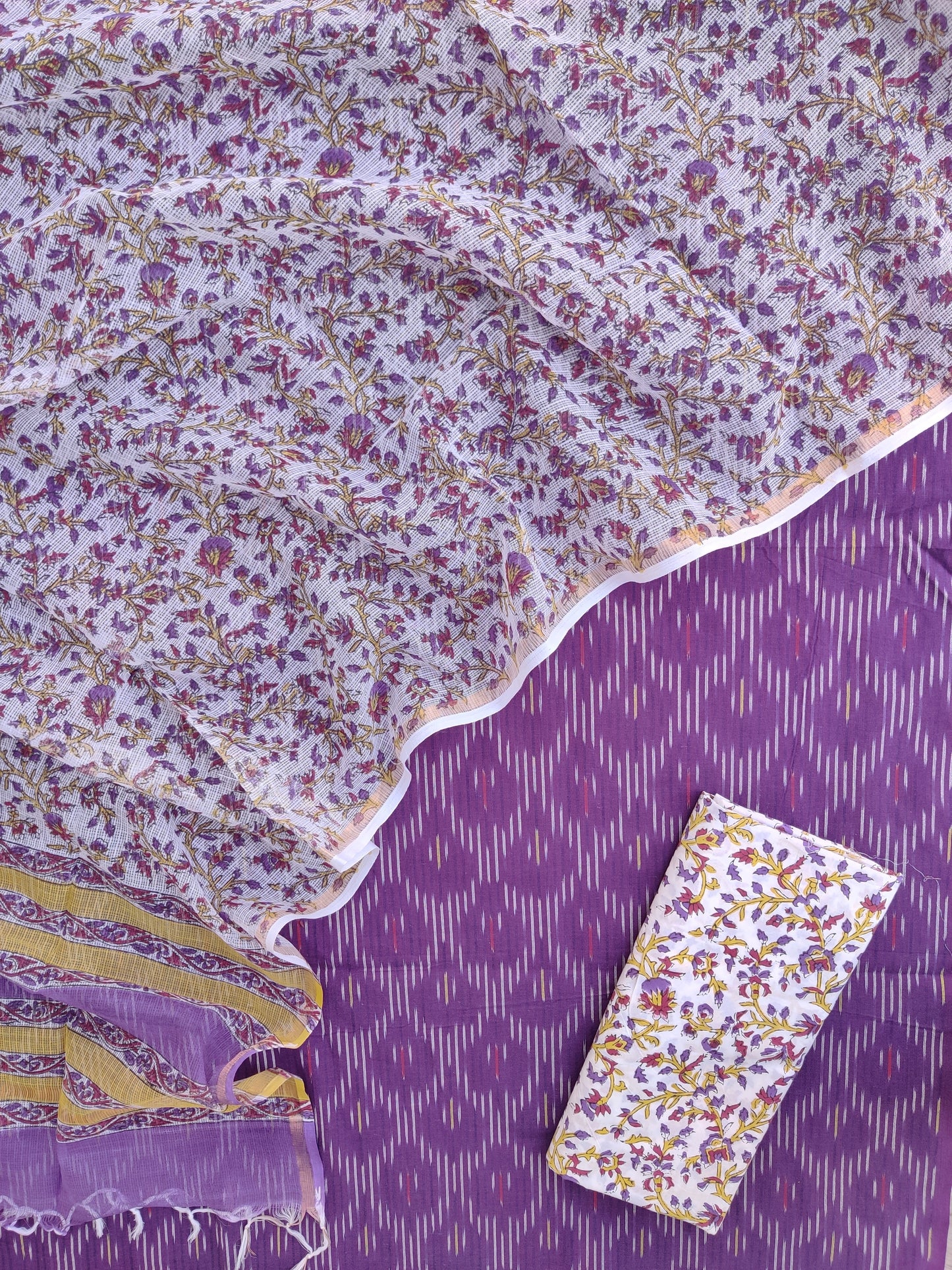 Handloom Weave Ikat Suit with Kota Doria Dupatta