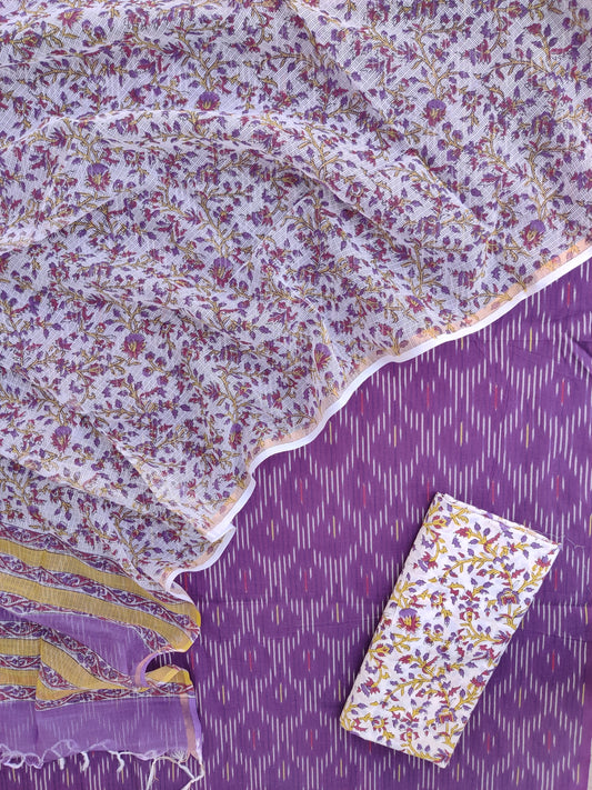 Handloom Weave Ikat Suit with Kota Doria Dupatta
