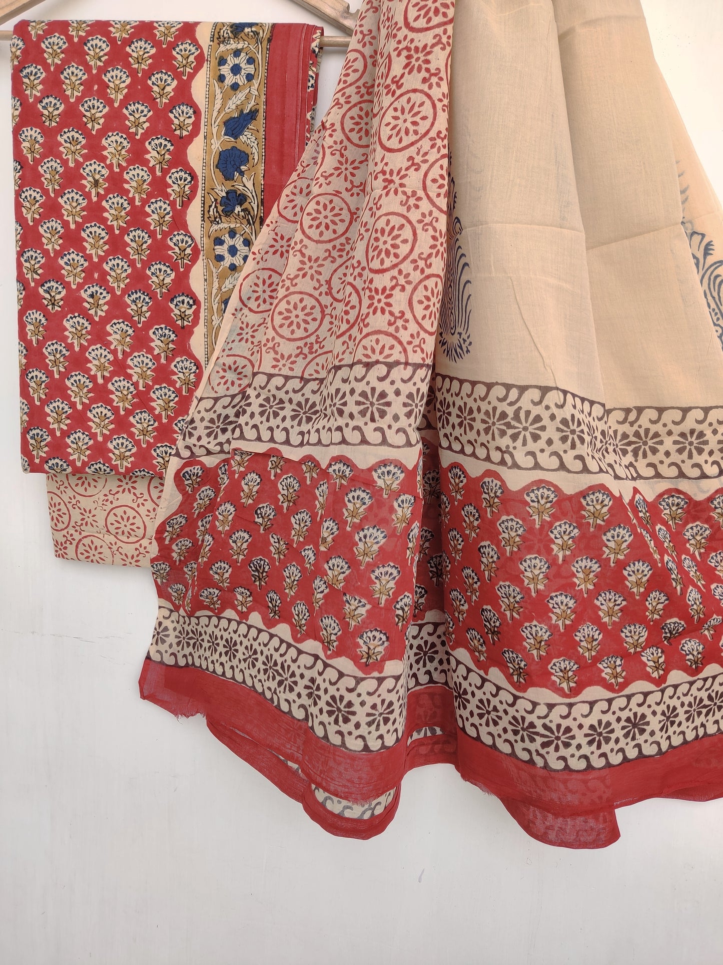 KALAMKARI Cotton Block Printed Cotton Suit with mulmul cotton Dupatta